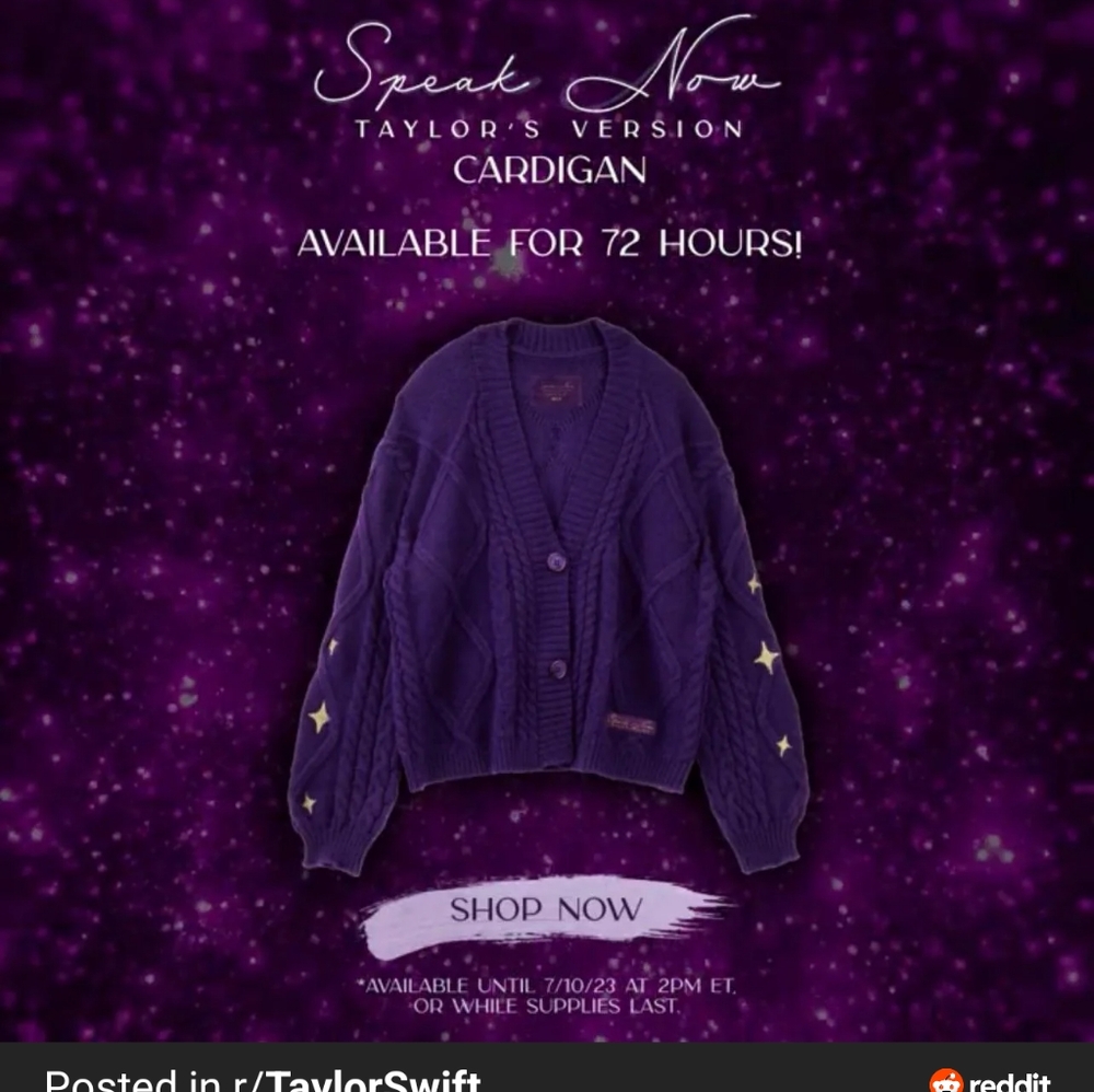 NWT Taylor Swift Speak Now Taylor's Version Cardigan XL/2XL (Purple)